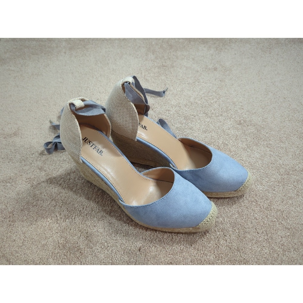Just Fab Shoes Women's 7.5 Blue Espadrille Wedge Faux Suede Heels